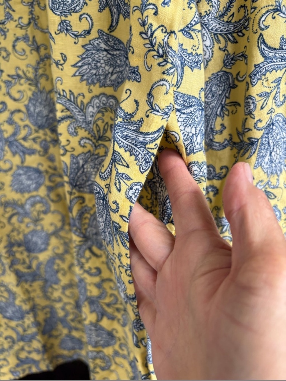 EUC J. Jill Linen Lemon Paisley Popover Dress Size Medium - Picture 9 of 9